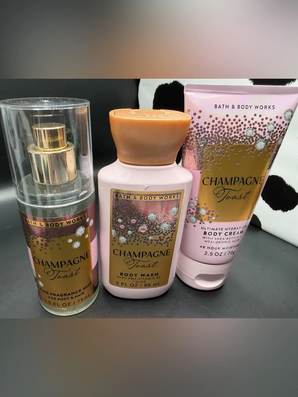 NWT Bath & Body Works Champagne Toast Travel Gift Set with blue ribbon